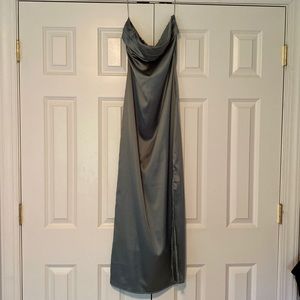 Full/midi blue satin dress